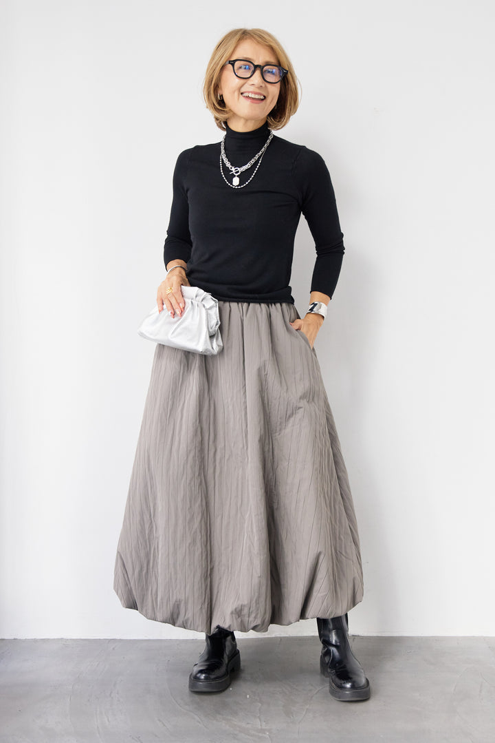 [SET]ロールエッジタートルニット+中綿エアリーバルーンスカート(2set)