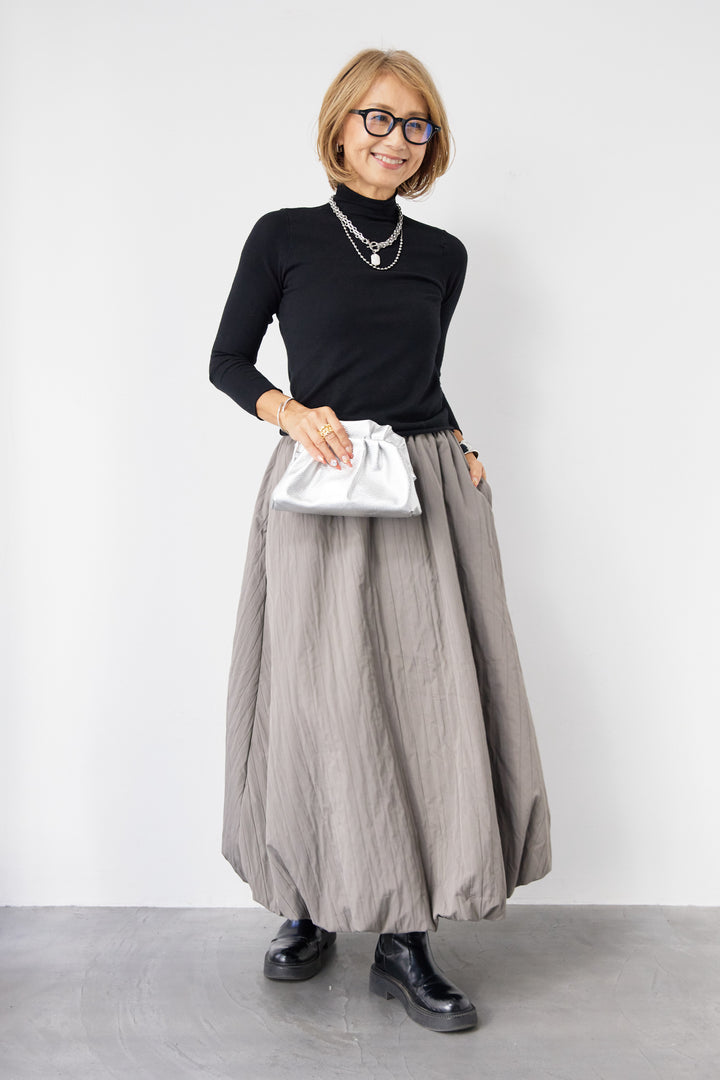 [SET]ロールエッジタートルニット+中綿エアリーバルーンスカート(2set)