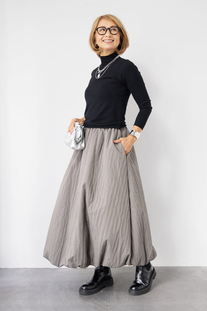 [SET]ロールエッジタートルニット+中綿エアリーバルーンスカート(2set)