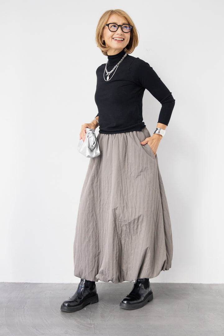 [SET]ロールエッジタートルニット+中綿エアリーバルーンスカート(2set)