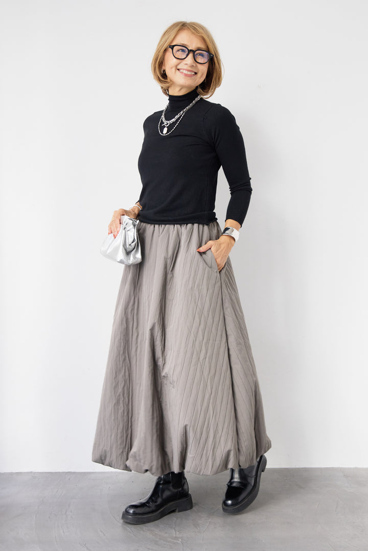 [SET]ロールエッジタートルニット+中綿エアリーバルーンスカート(2set)