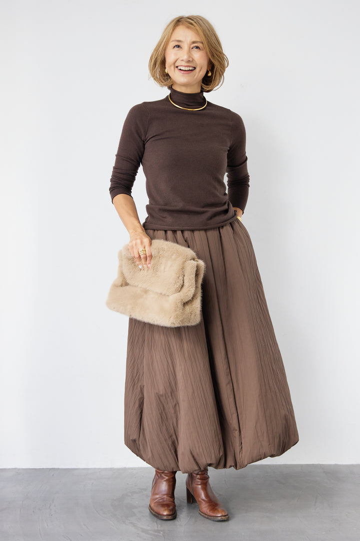 [SET]ロールエッジタートルニット+中綿エアリーバルーンスカート(2set)