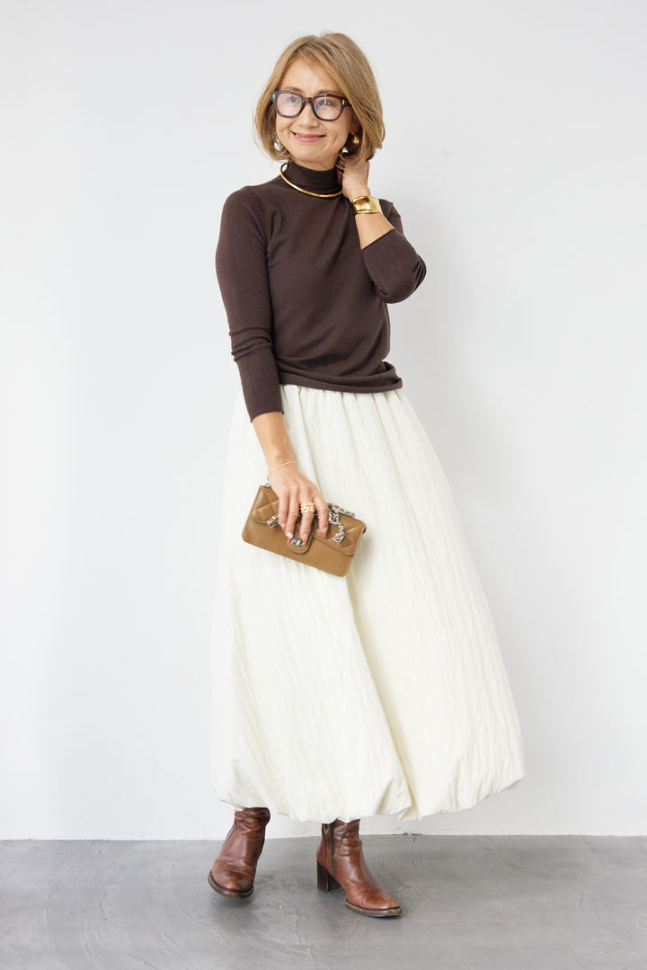 [SET]ロールエッジタートルニット+中綿エアリーバルーンスカート(2set)