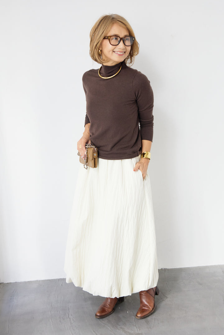 [SET]ロールエッジタートルニット+中綿エアリーバルーンスカート(2set)