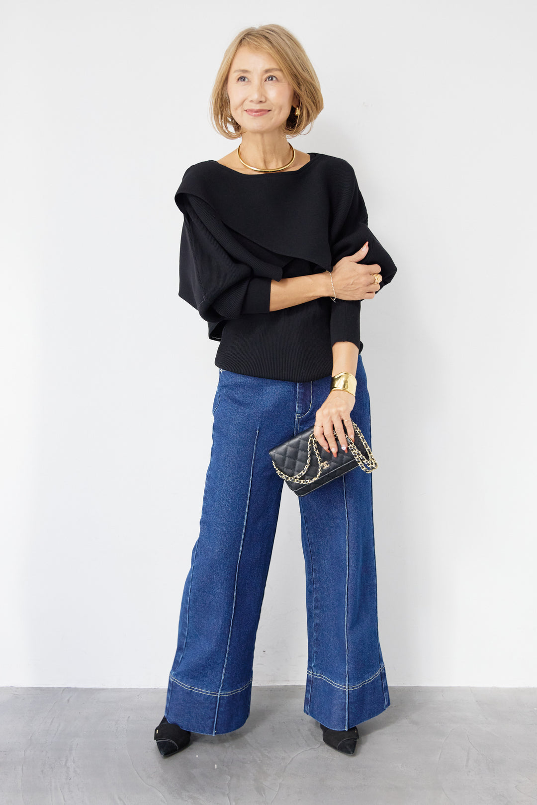 [SET]コットンケープアンサンブル+【倉敷デニム】センターシームワイドデニムパンツ(2set)