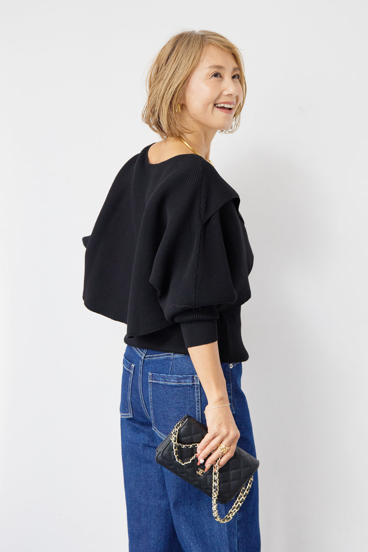 [SET]コットンケープアンサンブル+【倉敷デニム】センターシームワイドデニムパンツ(2set)