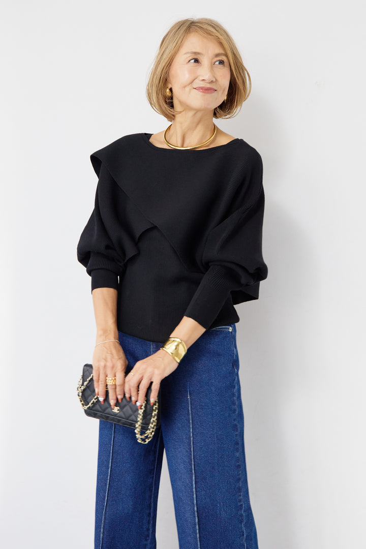 [SET]コットンケープアンサンブル+【倉敷デニム】センターシームワイドデニムパンツ(2set)