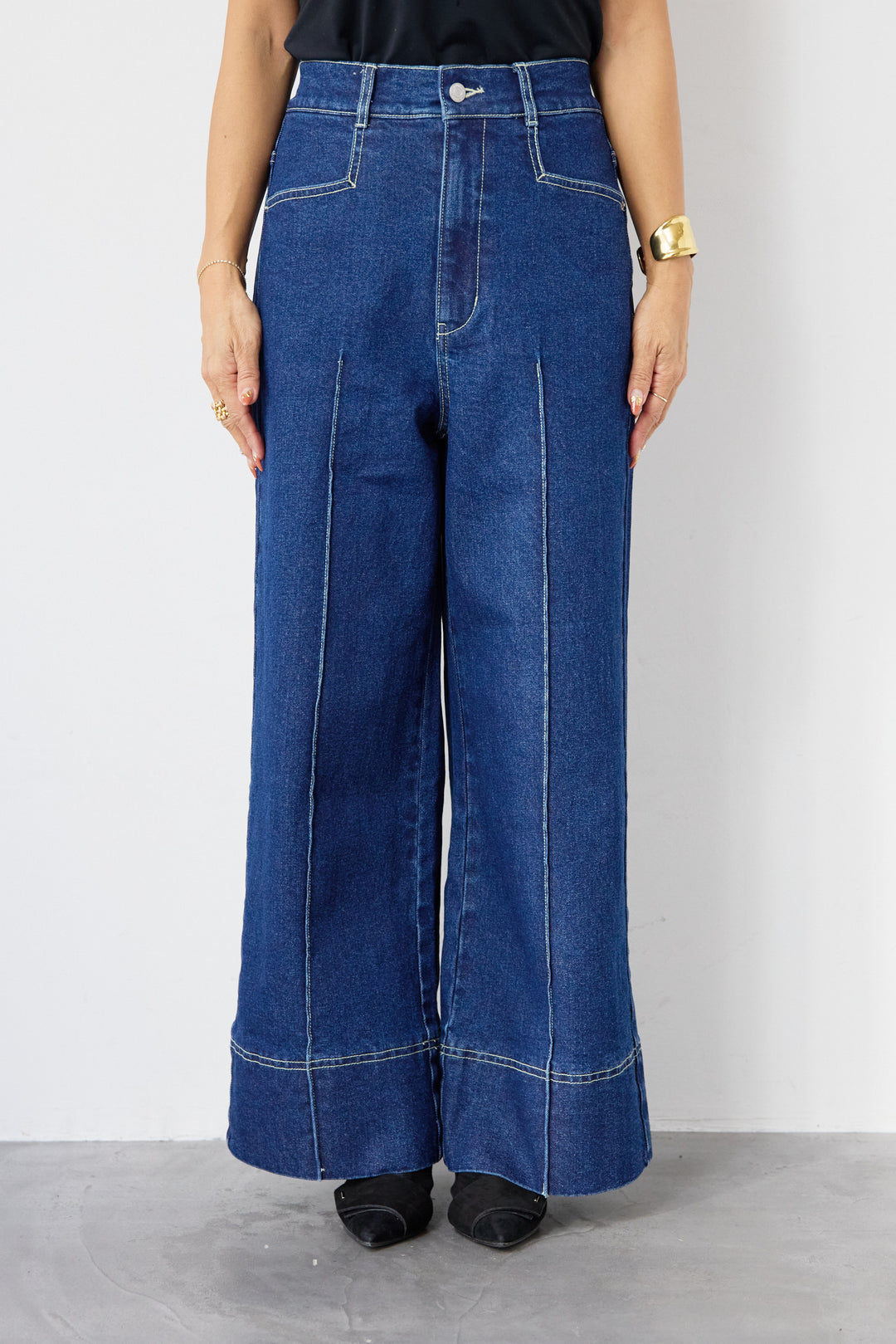 [SET]コットンケープアンサンブル+【倉敷デニム】センターシームワイドデニムパンツ(2set)