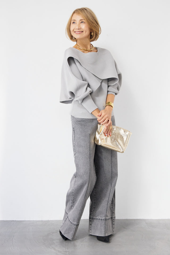 [SET]コットンケープアンサンブル+【倉敷デニム】センターシームワイドデニムパンツ(2set)