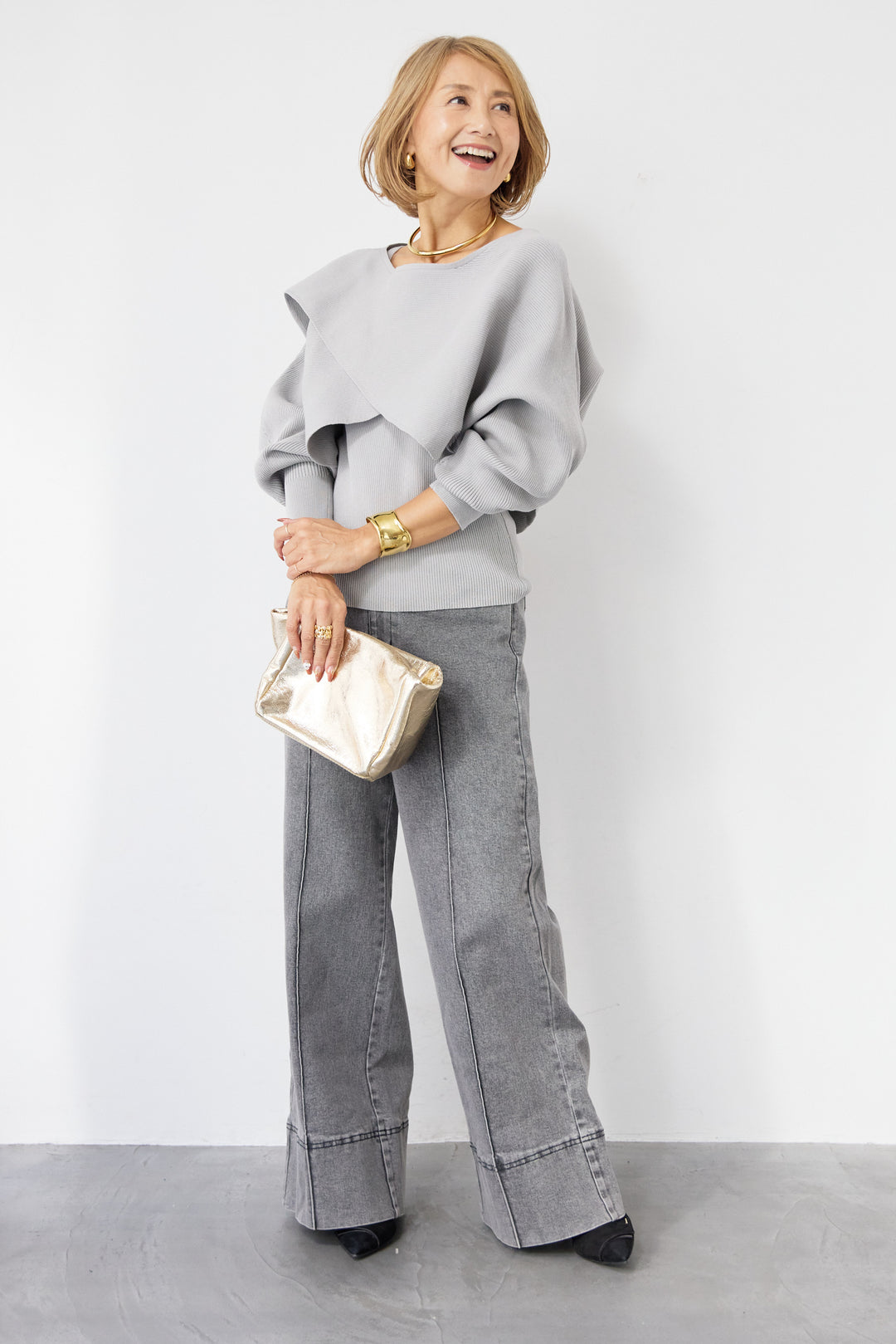 [SET]コットンケープアンサンブル+【倉敷デニム】センターシームワイドデニムパンツ(2set)