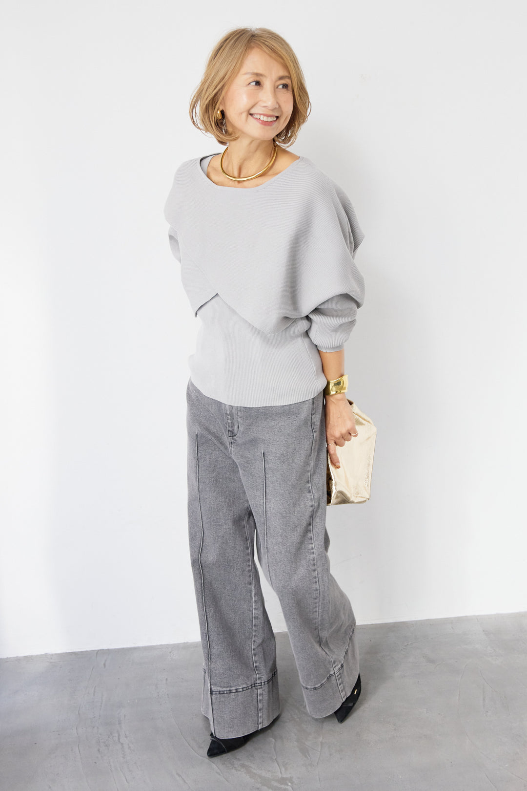 [SET]コットンケープアンサンブル+【倉敷デニム】センターシームワイドデニムパンツ(2set)