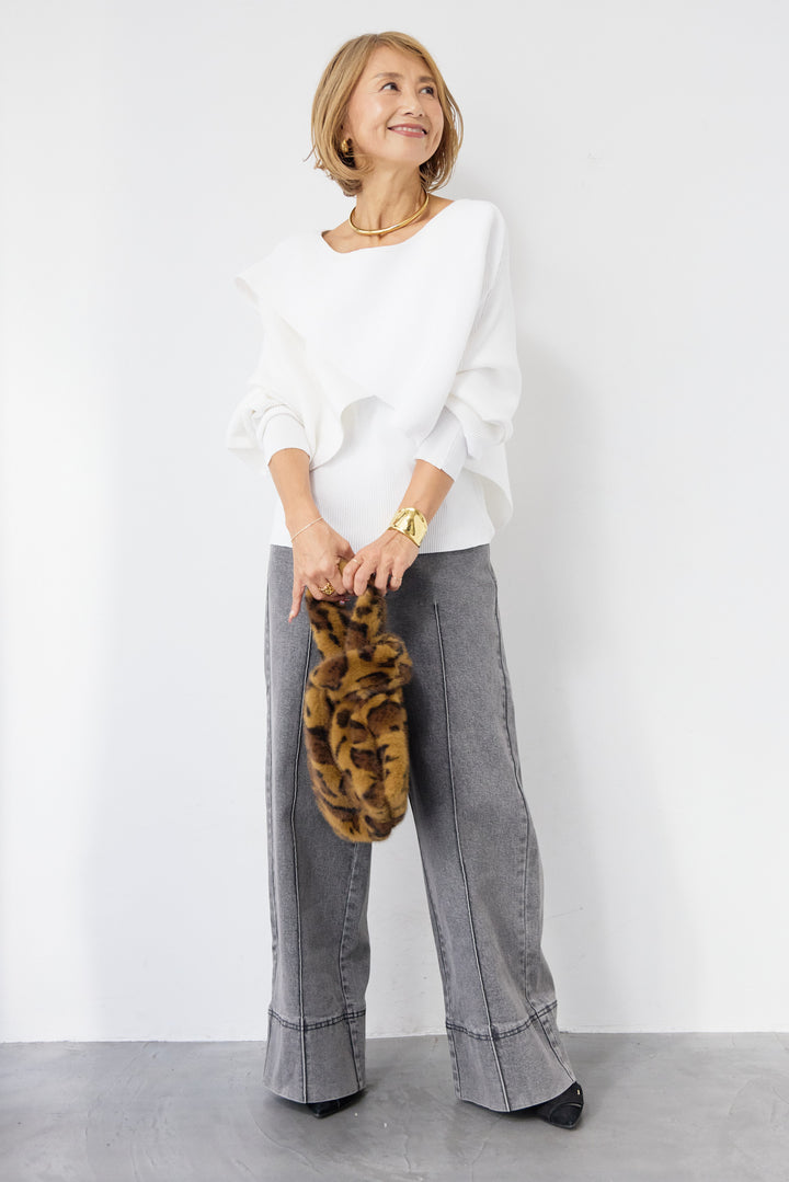 [SET]コットンケープアンサンブル+【倉敷デニム】センターシームワイドデニムパンツ(2set)