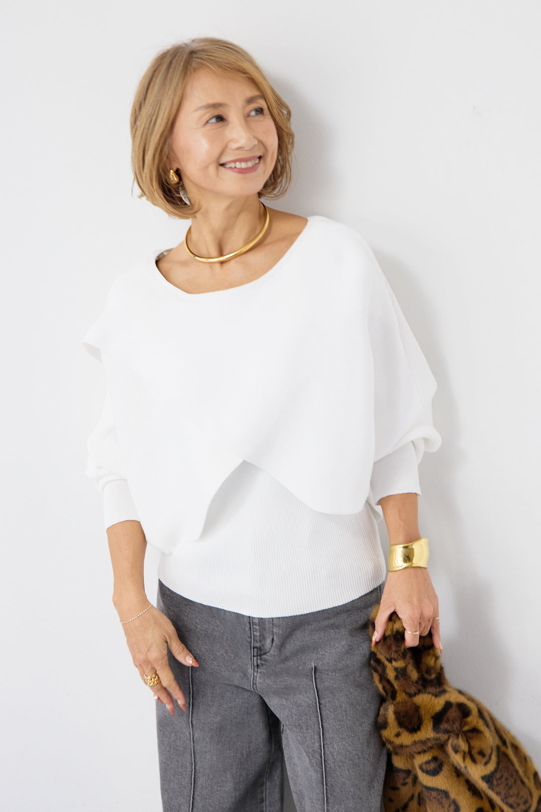 [SET]コットンケープアンサンブル+【倉敷デニム】センターシームワイドデニムパンツ(2set)