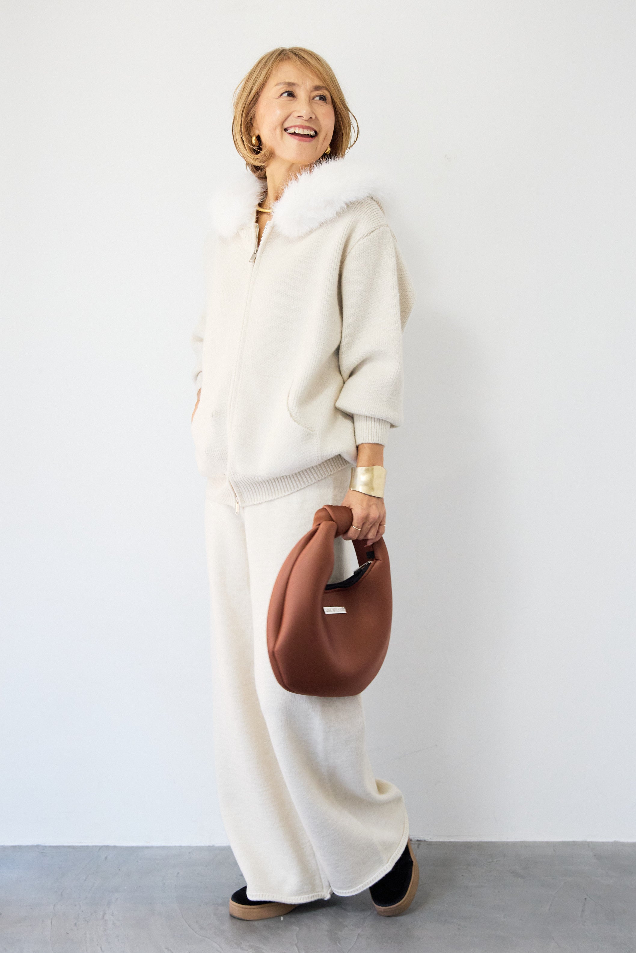 ファーフードジップニットパーカーセットアップ – plusotoha