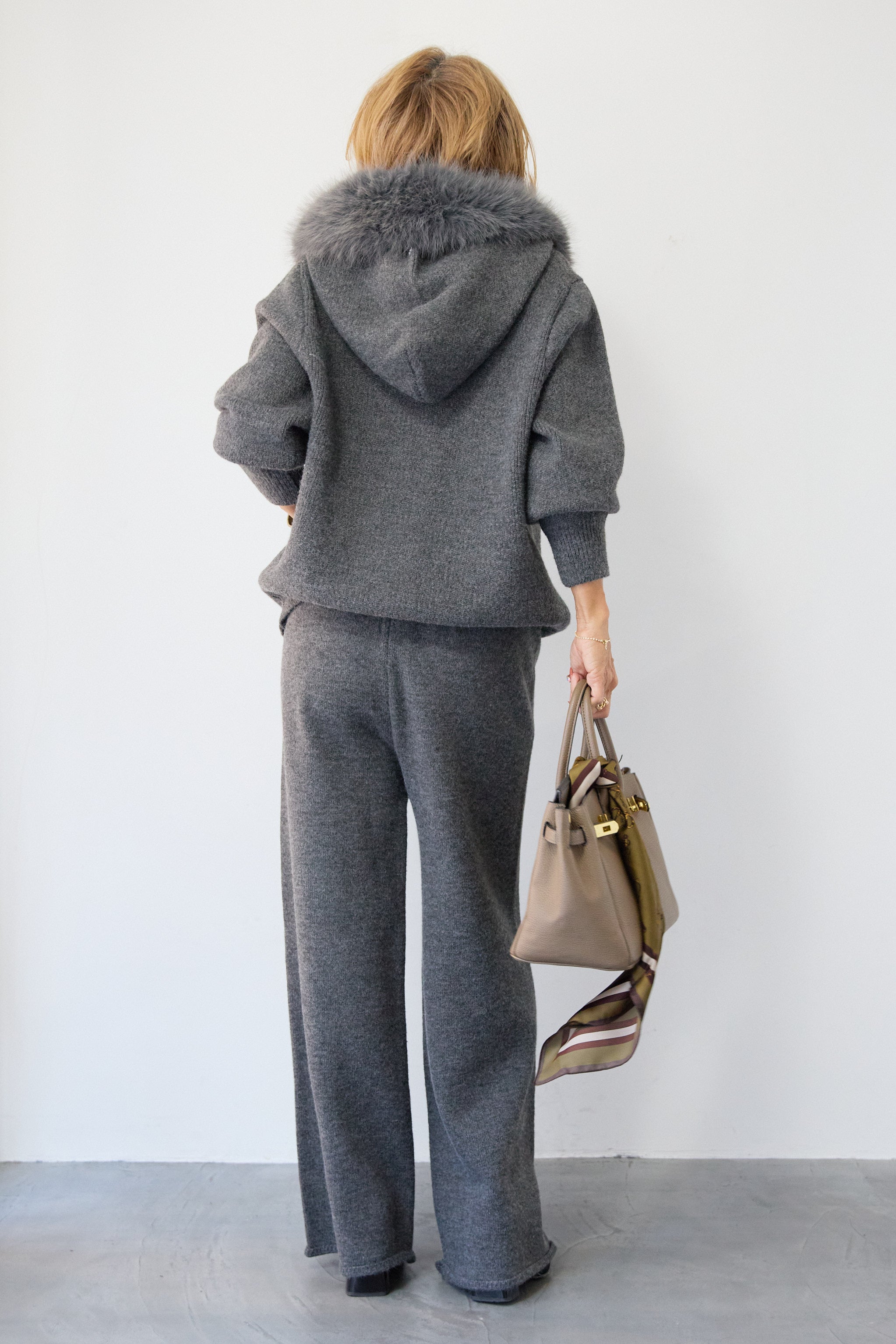 ファーフードジップニットパーカーセットアップ – plusotoha