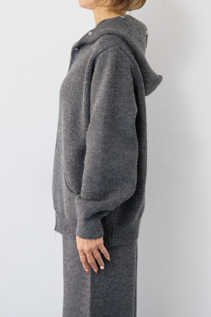 ファーフードジップニットパーカーセットアップ