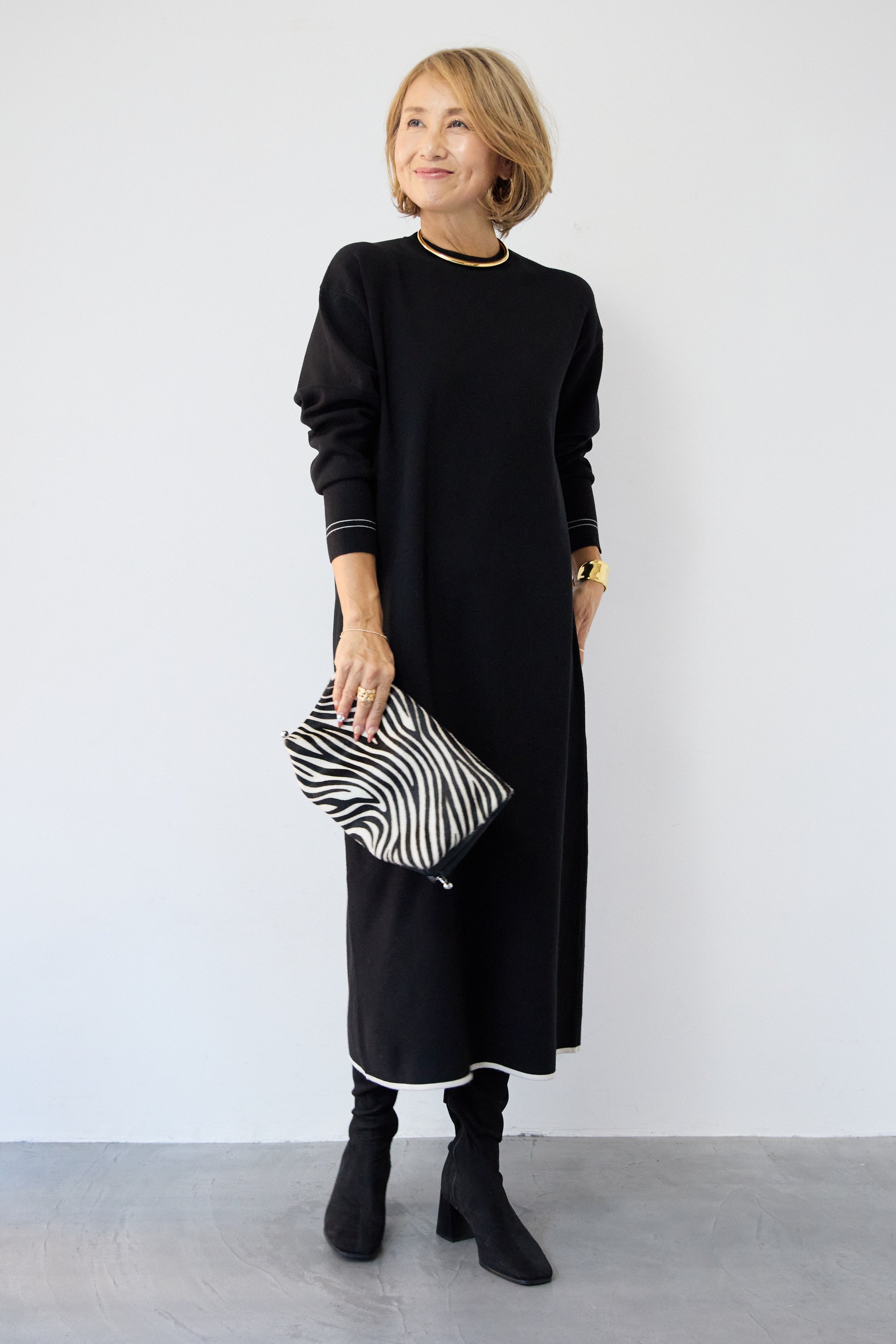 防静電気】配色ラインやわもちニットクルーネックワンピース – plusotoha