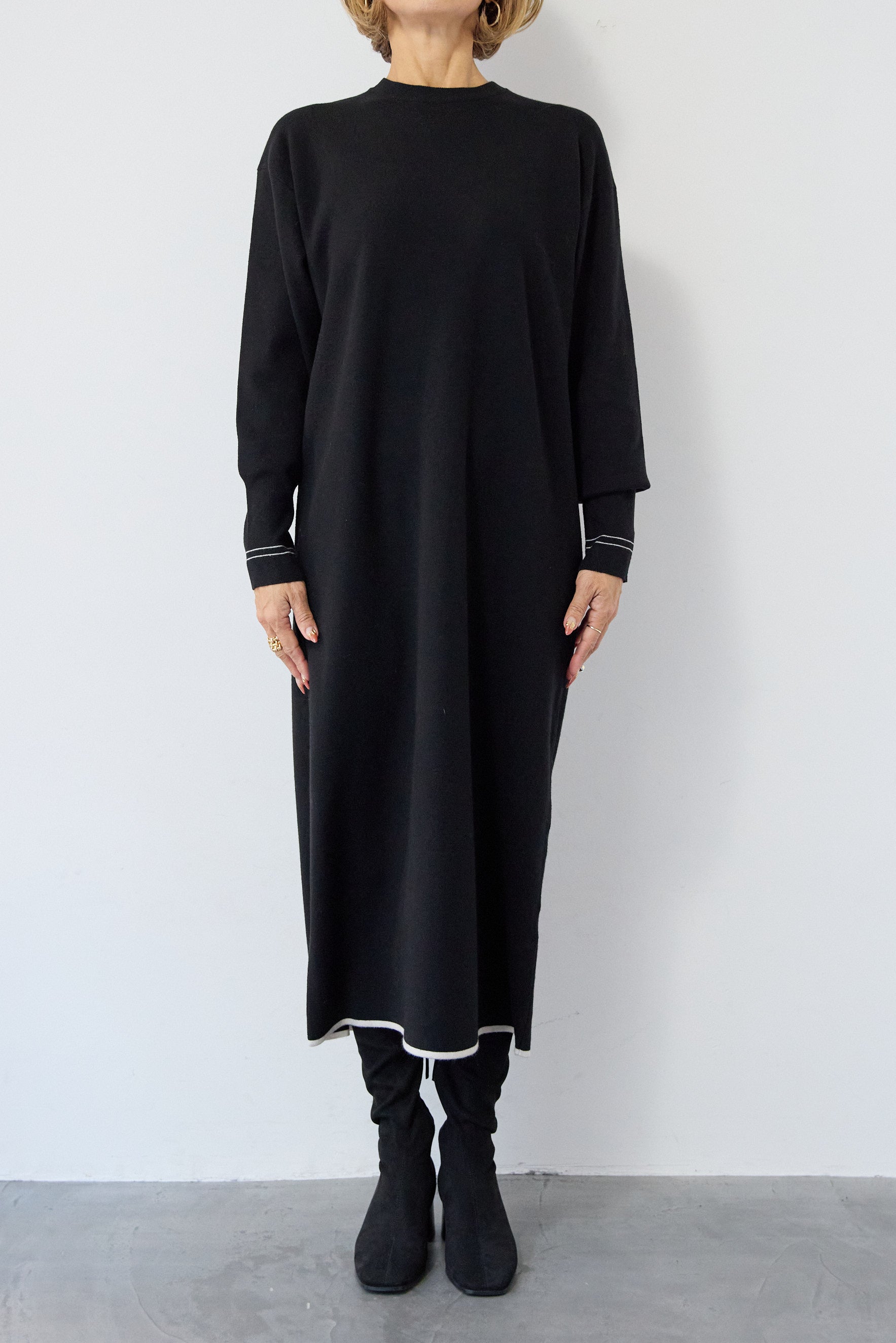 防静電気】配色ラインやわもちニットクルーネックワンピース – plusotoha