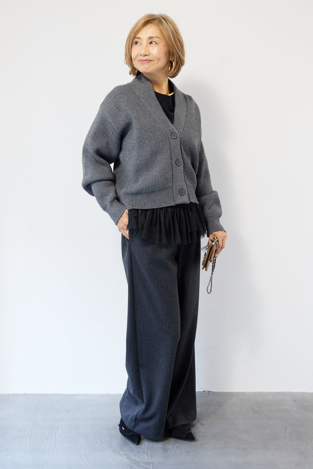 ショートニリブットカーディガン