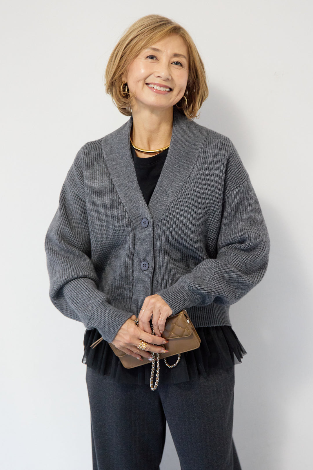 ショートニリブットカーディガン