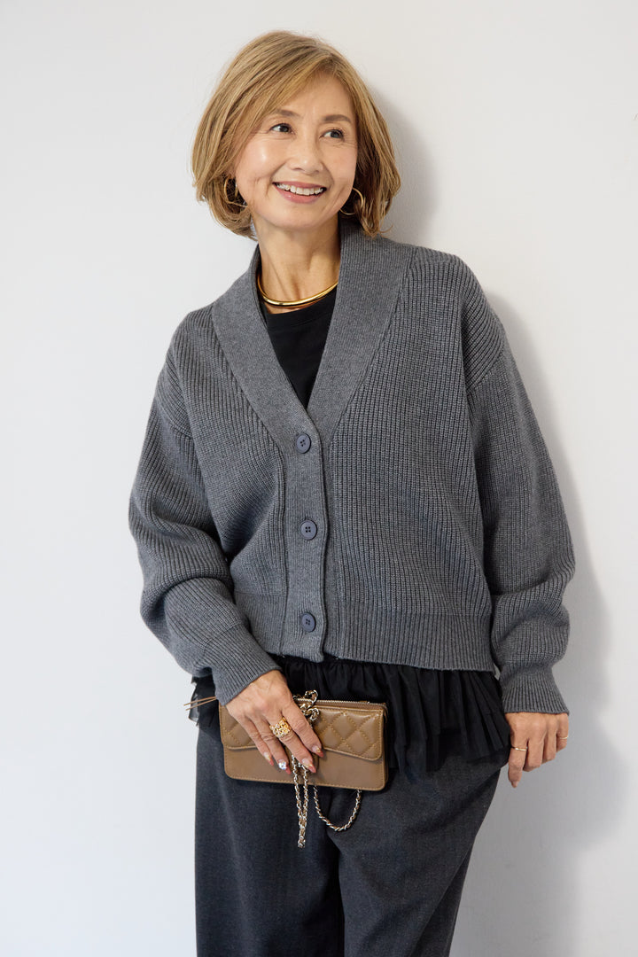 ショートニリブットカーディガン