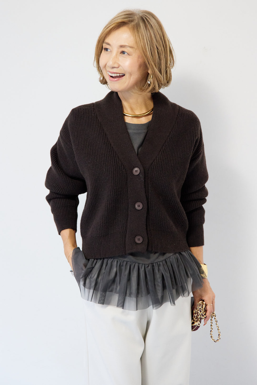 ショートニリブットカーディガン