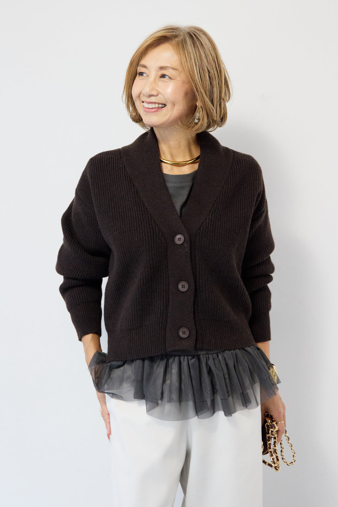 ショートニリブットカーディガン