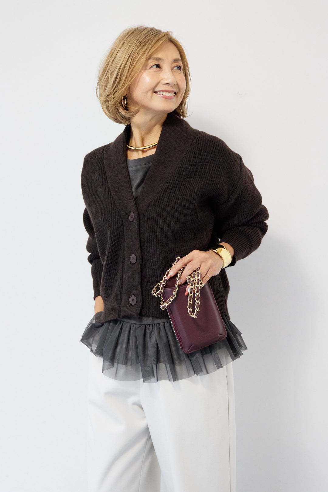 ショートニリブットカーディガン