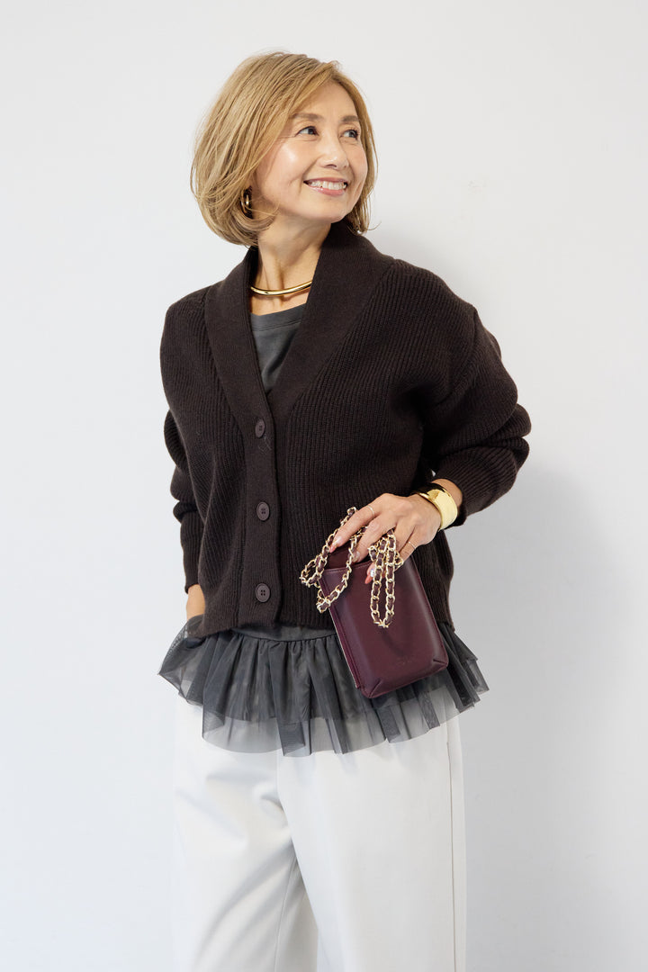 ショートニリブットカーディガン