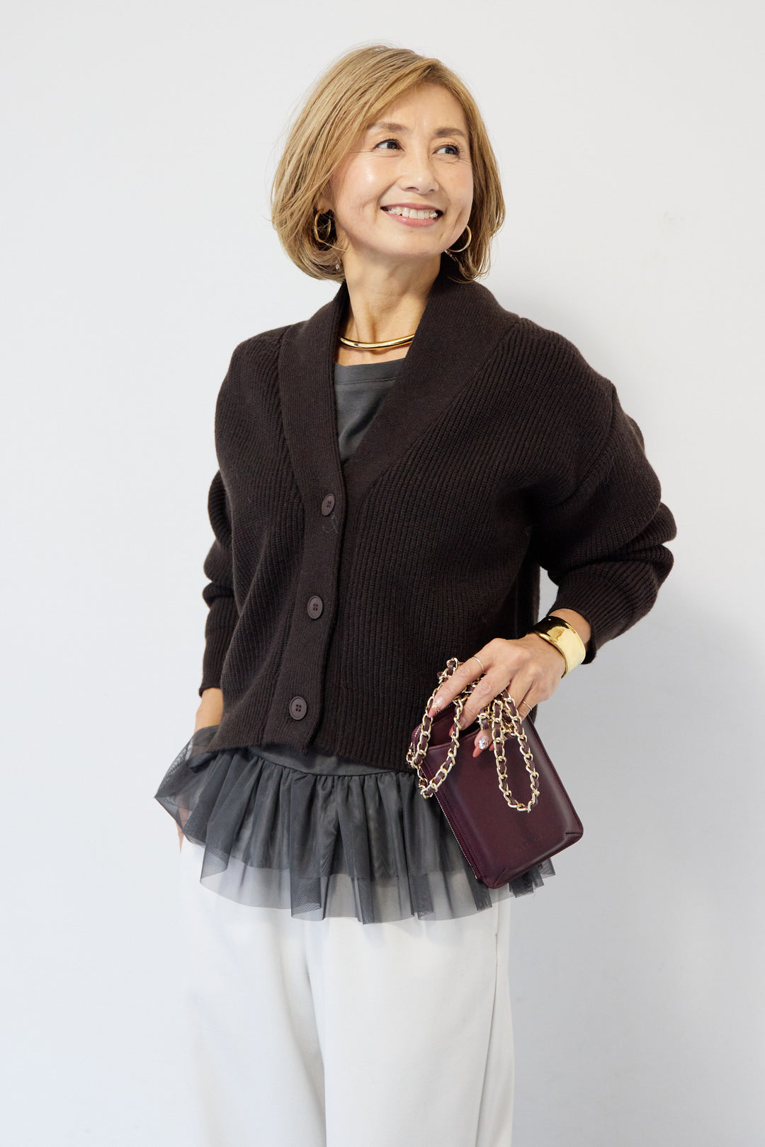 ショートニリブットカーディガン