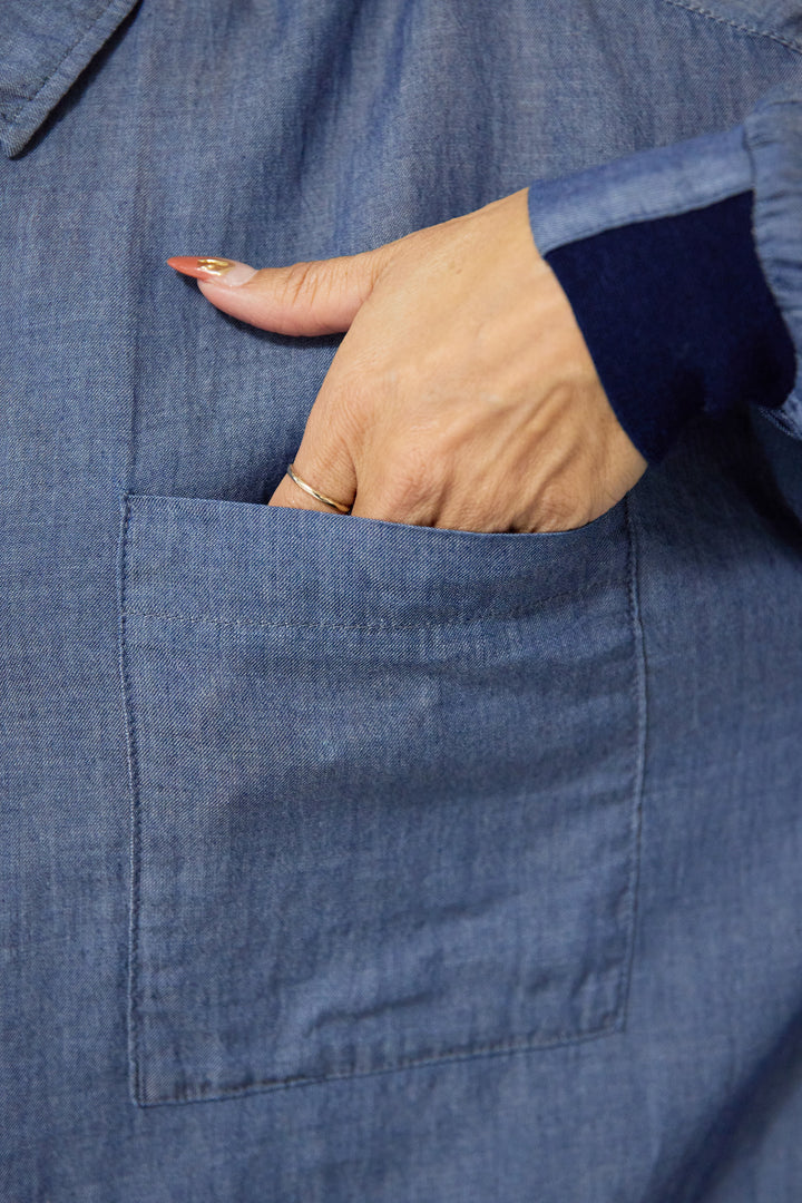 [SET]シアーデニムシャツ+ランダムタックスカート(2set)