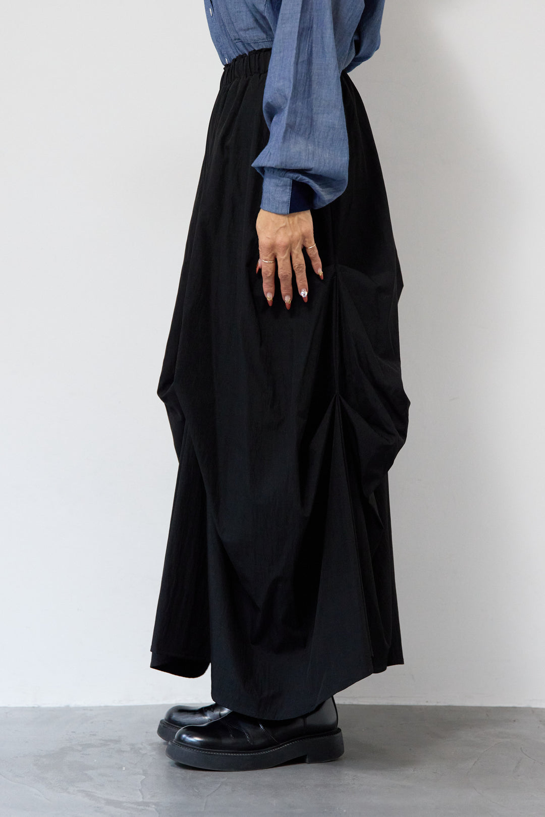 [SET]シアーデニムシャツ+ランダムタックスカート(2set)