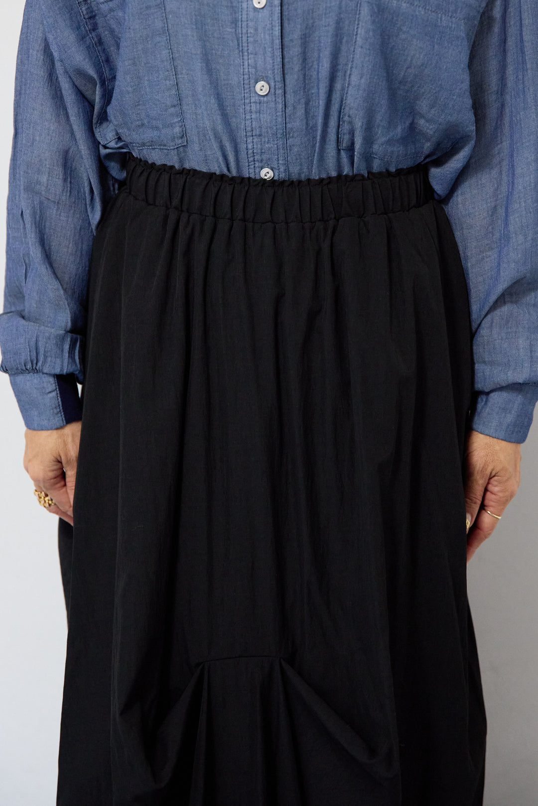 [SET]シアーデニムシャツ+ランダムタックスカート(2set)