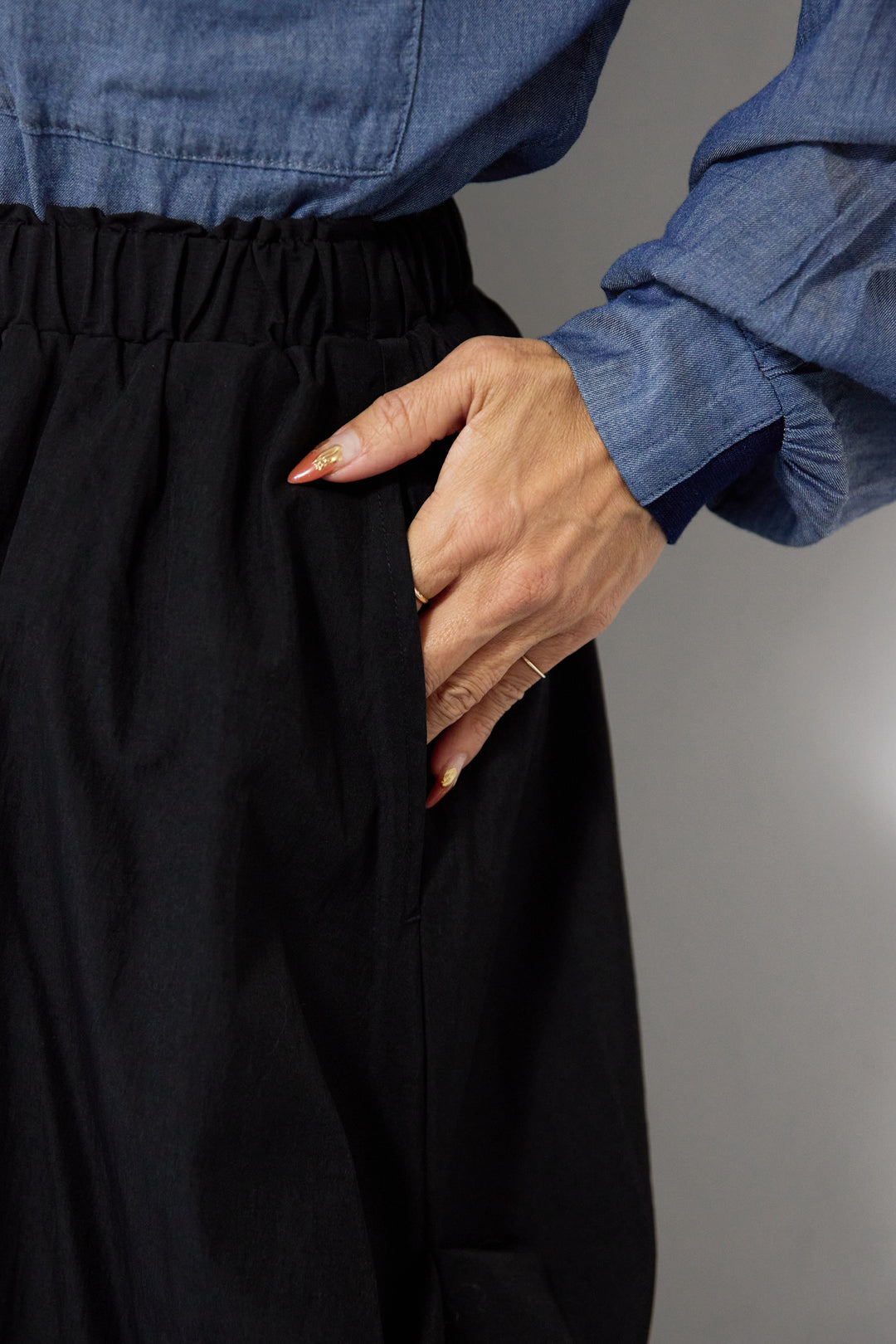 [SET]シアーデニムシャツ+ランダムタックスカート(2set)