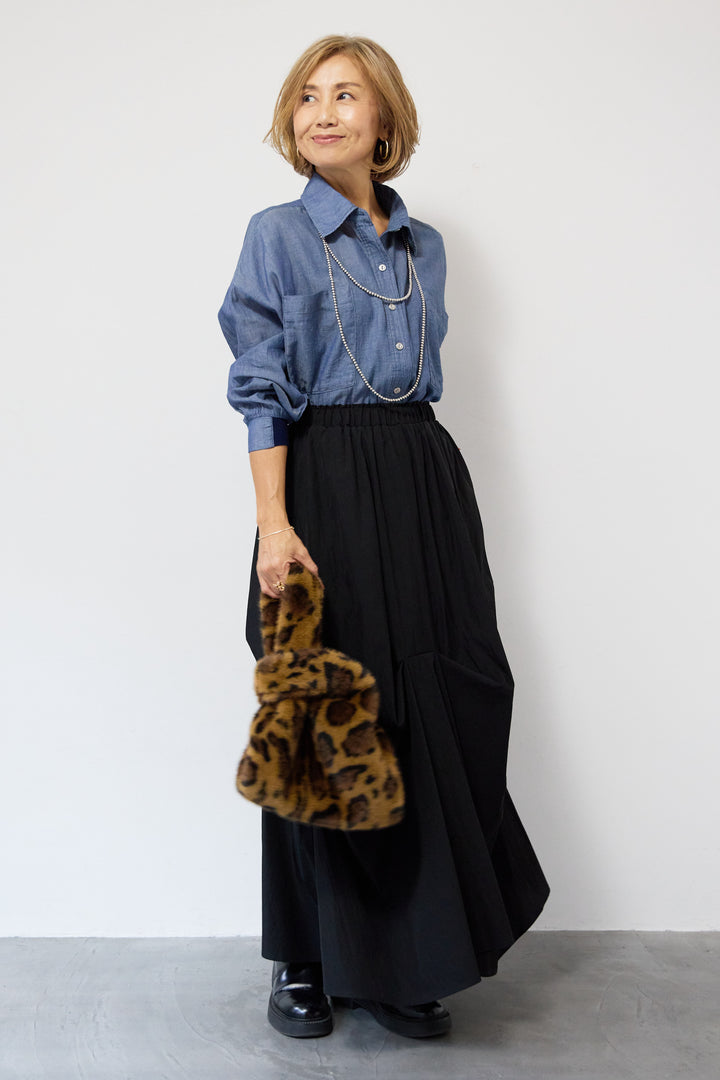 [SET]シアーデニムシャツ+ランダムタックスカート(2set)