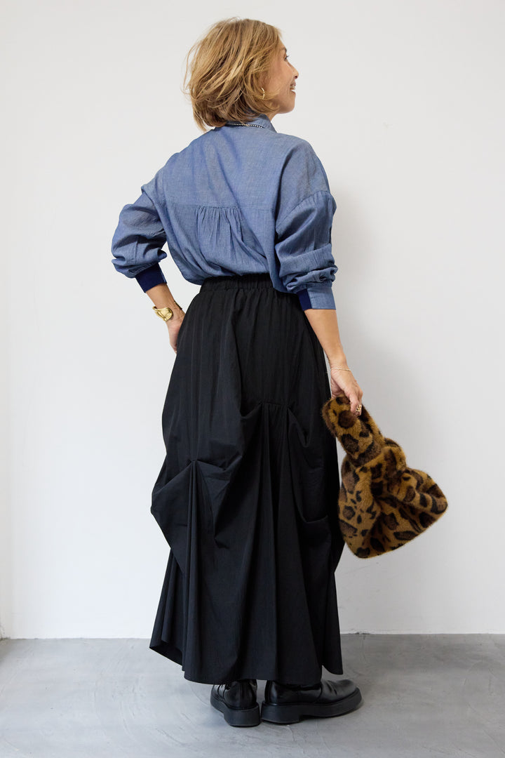 [SET]シアーデニムシャツ+ランダムタックスカート(2set)