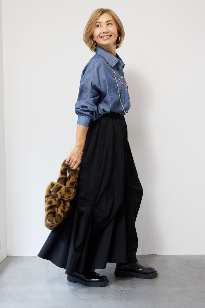 [SET]シアーデニムシャツ+ランダムタックスカート(2set)