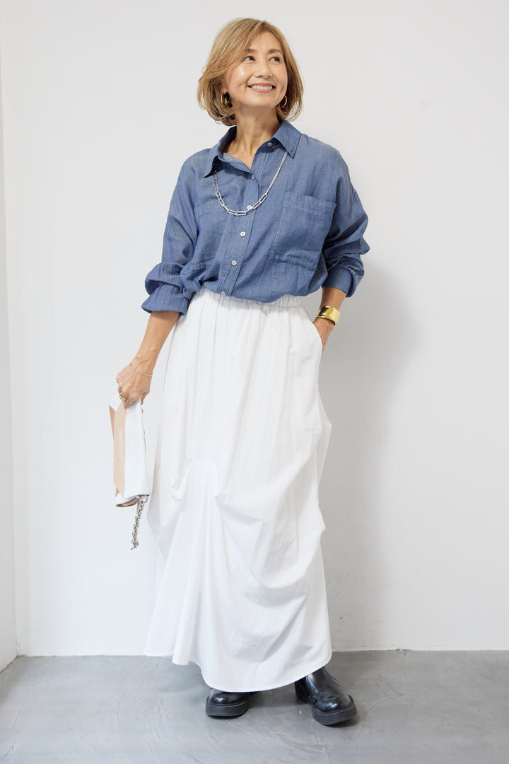 [SET]シアーデニムシャツ+ランダムタックスカート(2set)