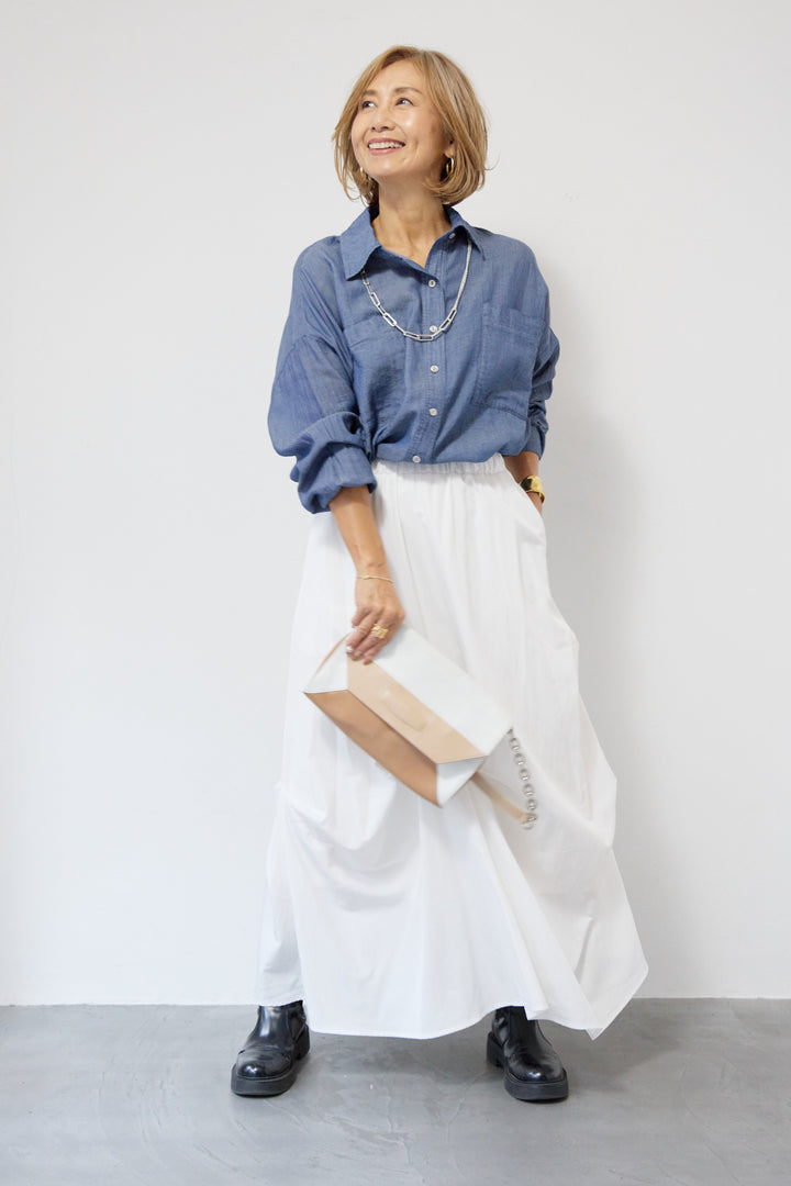 [SET]シアーデニムシャツ+ランダムタックスカート(2set)