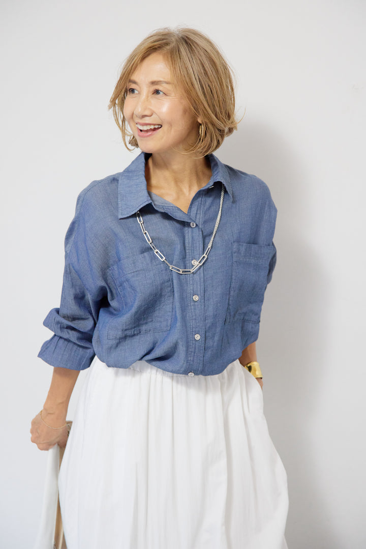 [SET]シアーデニムシャツ+ランダムタックスカート(2set)