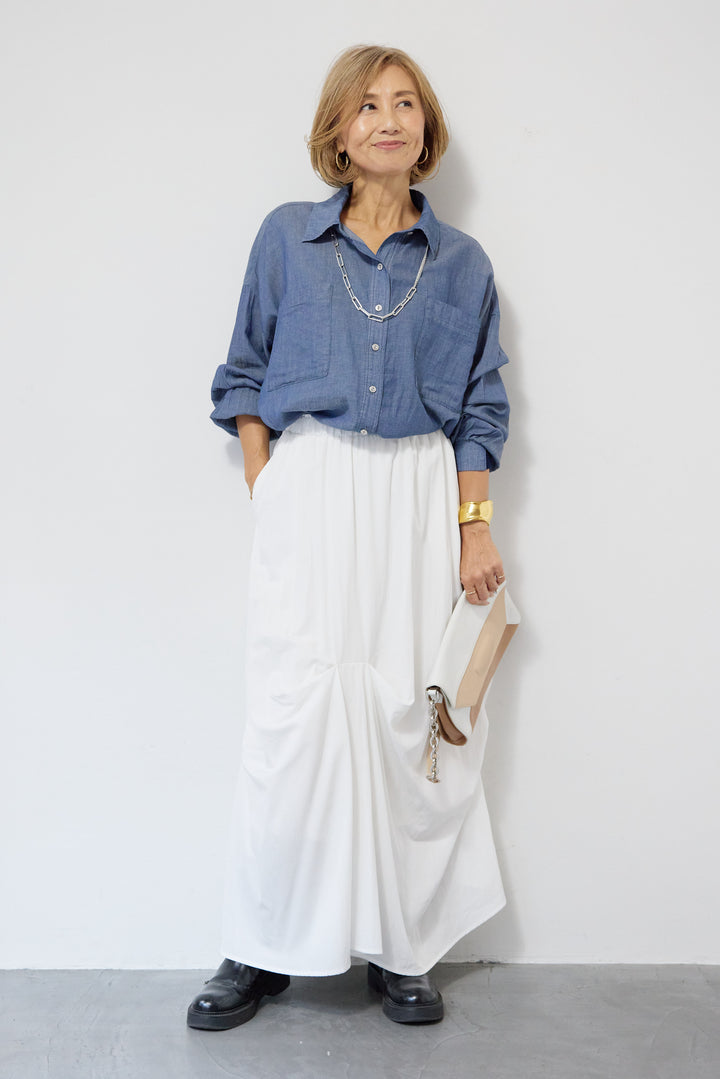 [SET]シアーデニムシャツ+ランダムタックスカート(2set)