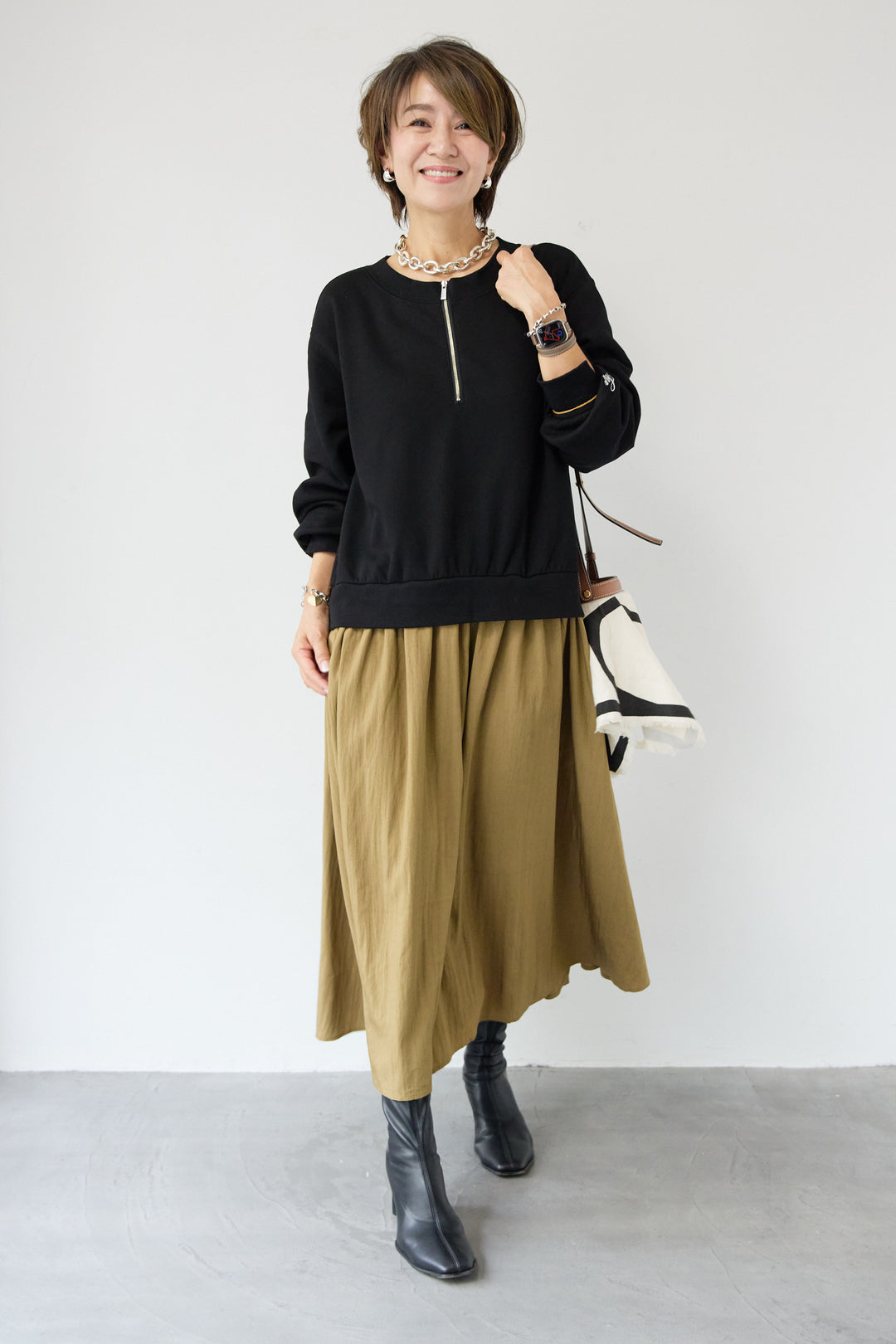 ハーフジップドッキングワンピース