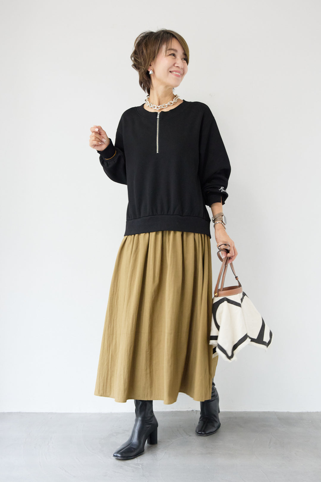 ハーフジップドッキングワンピース