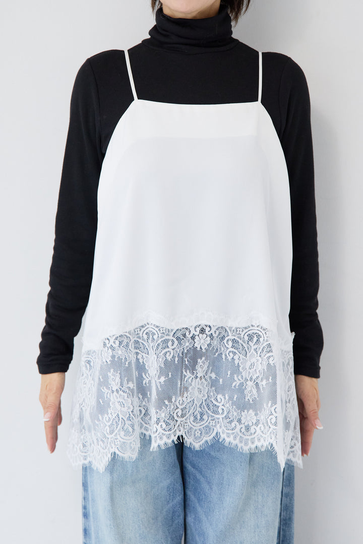 [SET]ふんわりシャギー ボートネックニットプルオーバー+裾レースキャミソール(2set)