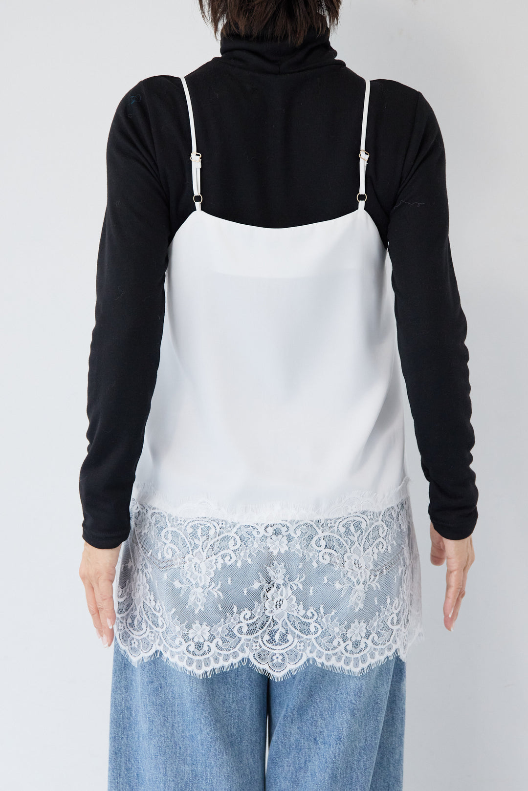 [SET]ふんわりシャギー ボートネックニットプルオーバー+裾レースキャミソール(2set)