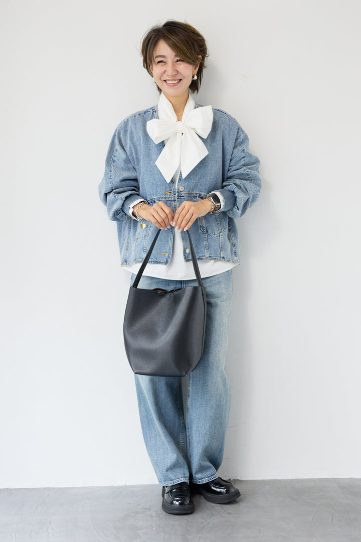 [SET]Vネックオーバーサイズデニムジャケット+ウォッシャブルコクーンデニムパンツ(2set)