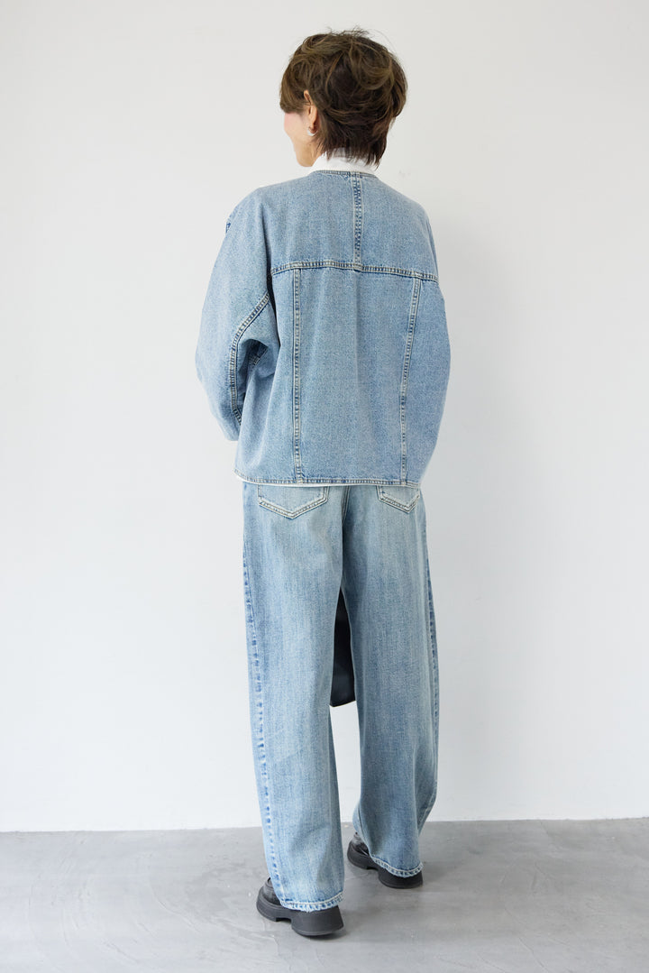 [SET]Vネックオーバーサイズデニムジャケット+ウォッシャブルコクーンデニムパンツ(2set)