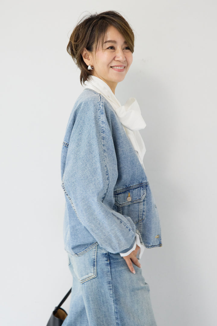 Vネックオーバーサイズデニムジャケット