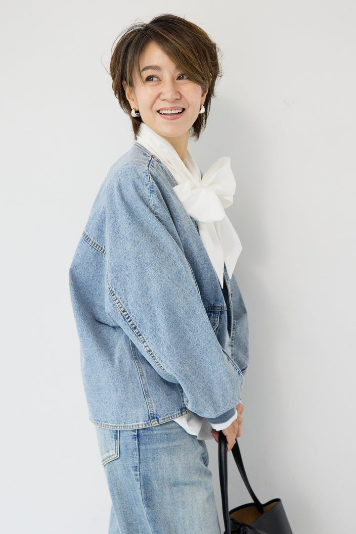 Vネックオーバーサイズデニムジャケット