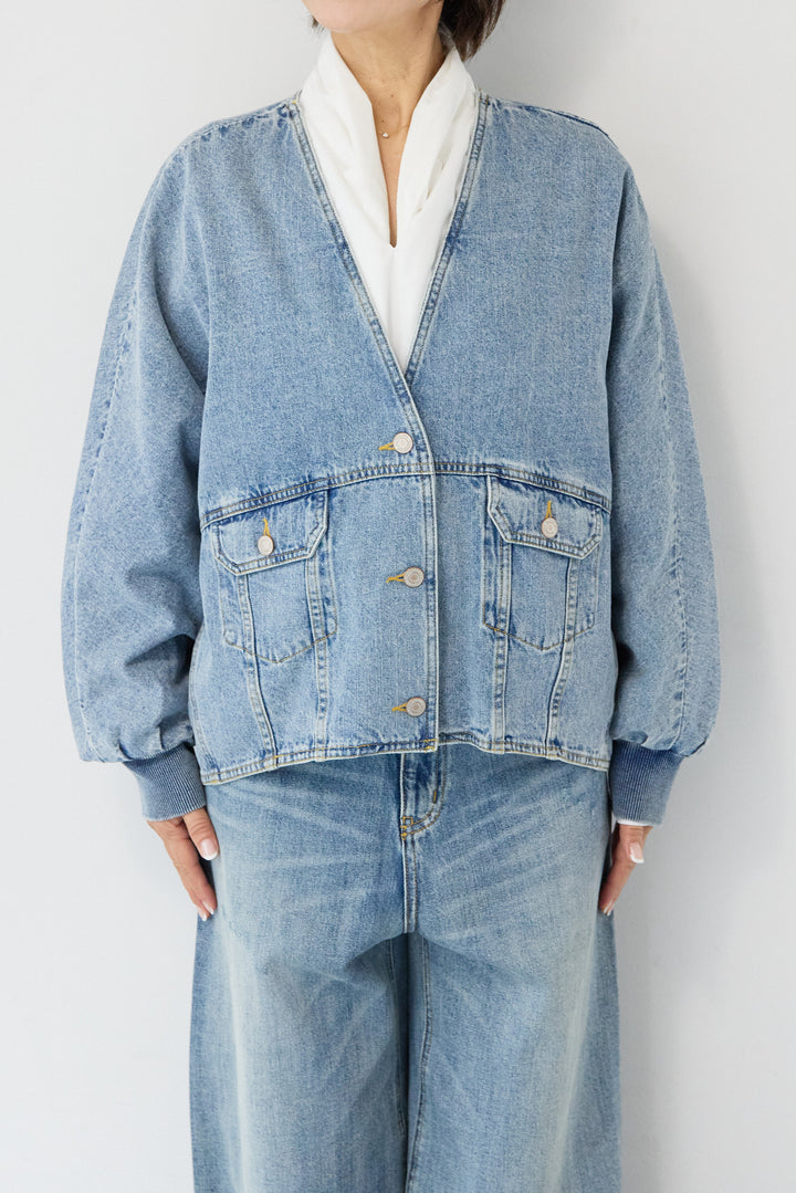 Vネックオーバーサイズデニムジャケット